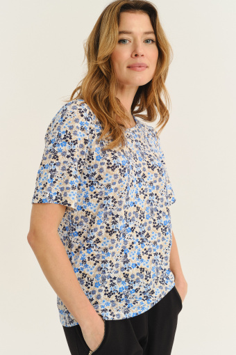 Sweter z krótkim rękawem nadruk w kwiaty