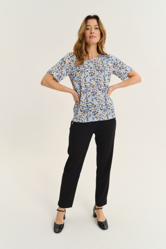 Sweter z krótkim rękawem nadruk w kwiaty