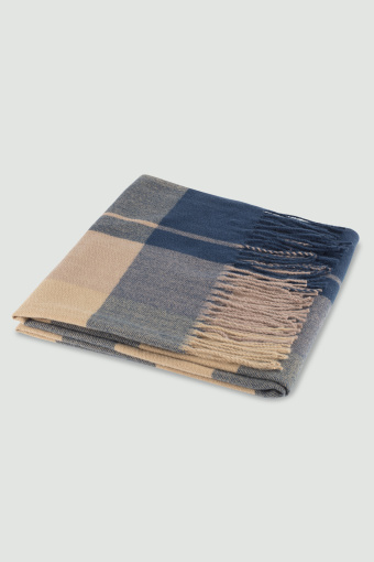 Szal w beżowo-szarą kratę z miękkiej dzianiny