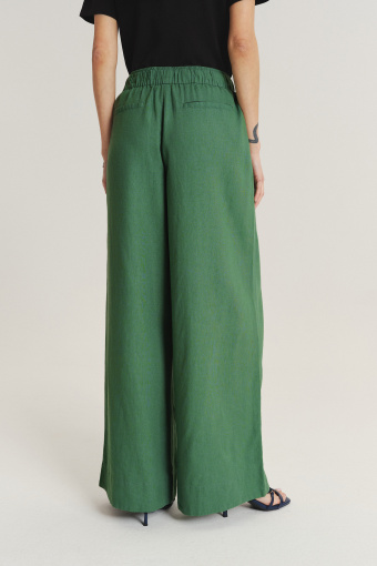 Szerokie wiskozowo-lniane spodnie w oliwkowym kolorze