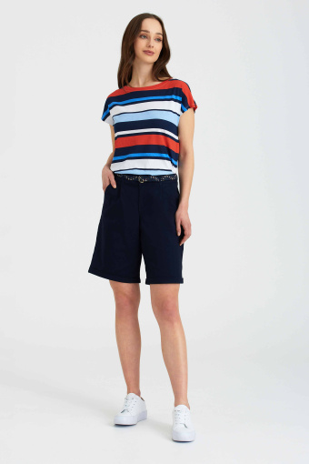 Bawełniane, luźne szorty z paskiem, granat