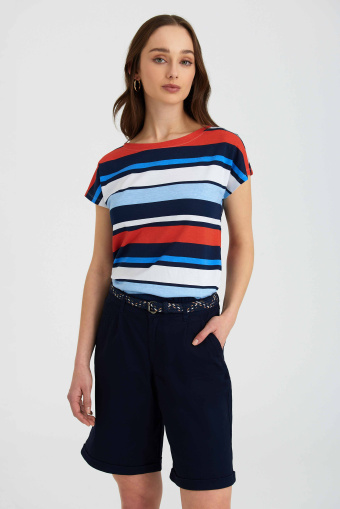 Bawełniane, luźne szorty z paskiem, granat