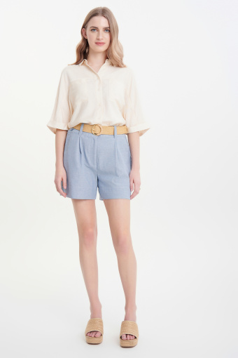 Bawełniane szorty z paskiem niebieskie