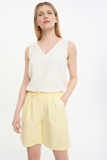 Lniano-wiskozowe szorty żółte