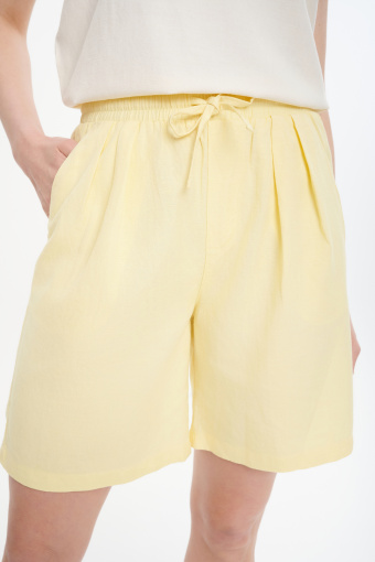 Lniano-wiskozowe szorty żółte