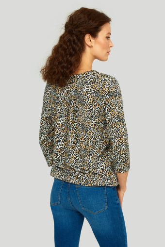 Dzianinowy top z nadrukiem w cętki, beżowo-czarny