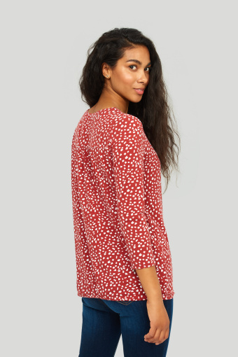 Dzianinowy top z nadrukiem, czerwono-biały