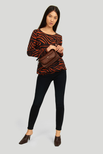 Dzianinowy top ze zwierzęcym nadrukiem, brązowo-czarny Dzianinowy top ze zwierzęcym nadrukiem, brązowo-czarny