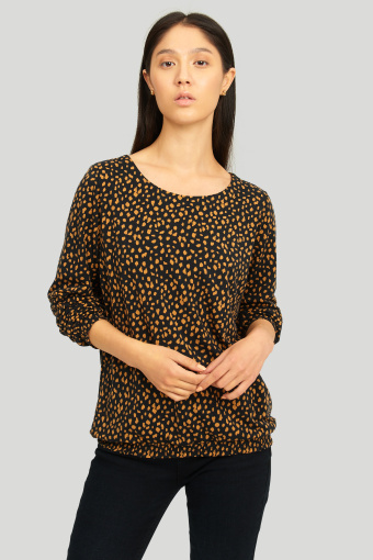 Dzianinowy top z długim rękawem, zwierzęcy print