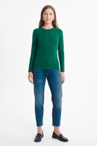 Basicowy, prązkowany top z długim rękawem