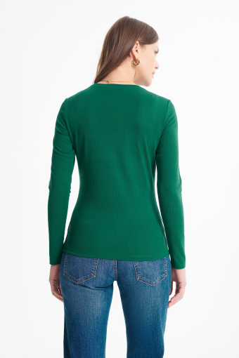 Basicowy, prązkowany top z długim rękawem