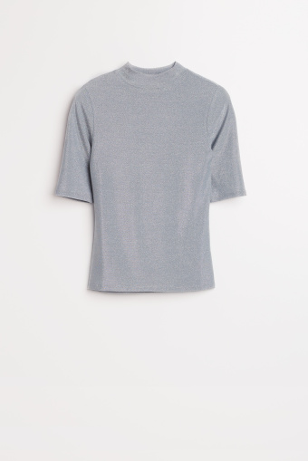 Srebrny, dopasowany top z półgolfem