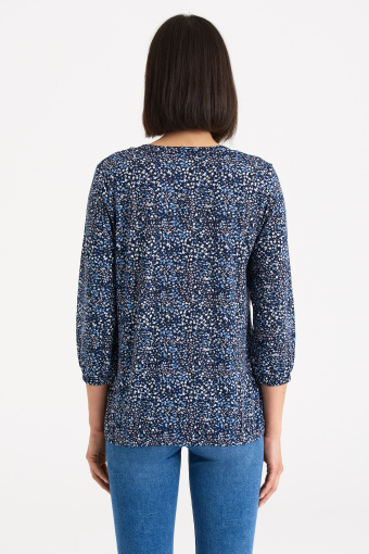 Błękitno-czarna bluzka z nadrukiem typu łączka