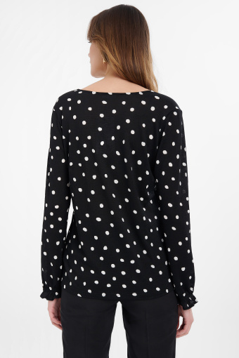 Stylowy top w drobne groszki, długi rękaw