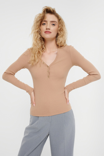 Top w beżowym kolorze długi rękaw Top w beżowym kolorze długi rękaw