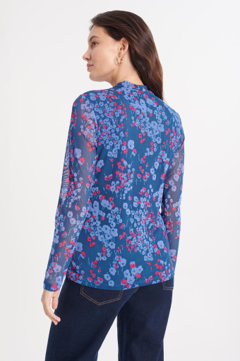 Dopasowany top z półgolfem, nadruk typu łączka