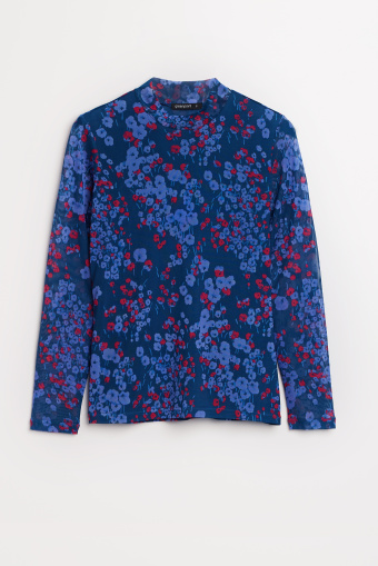 Dopasowany top z półgolfem, nadruk typu łączka