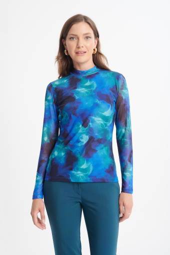 Niebiesko-zielony półgolf z tkaniny typu mesh