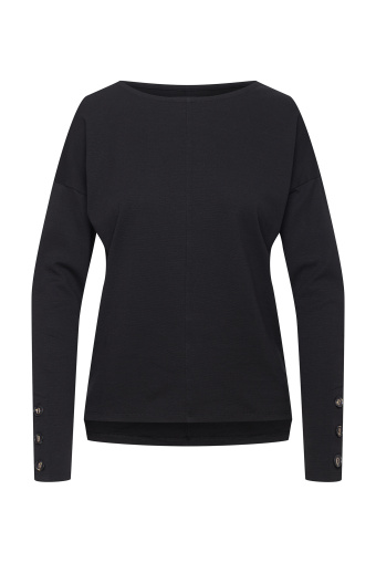 Czarna, dzianinowa bluzka z dekoracyjnymi guzikami