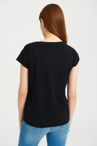 Bawełniany, czarny top z dłuższym tyłem