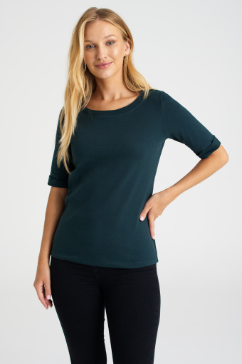 Ciemnozielony top z dekoltem w łódkę