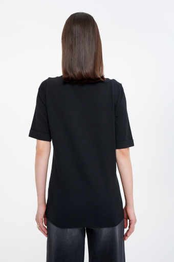 Czarny klasyczny top z rękawem do łokcia Czarny klasyczny top z rękawem do łokcia