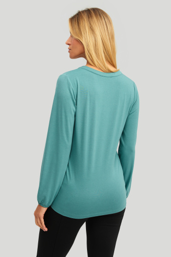 Dzianinowy top w morskim kolorze, długi rękaw