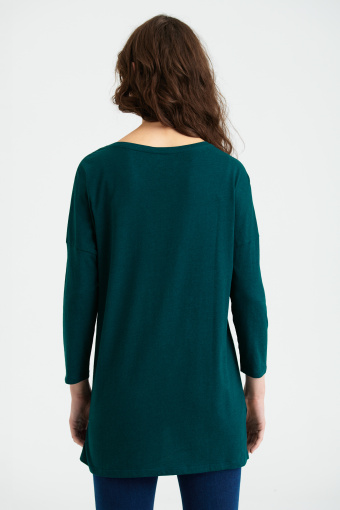 Luźna tunika z metalicznym nadrukiem, ciemna zieleń