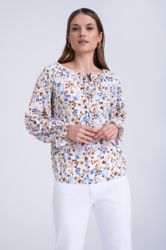 Top z dekoltem carmen w kwiatowy wzór