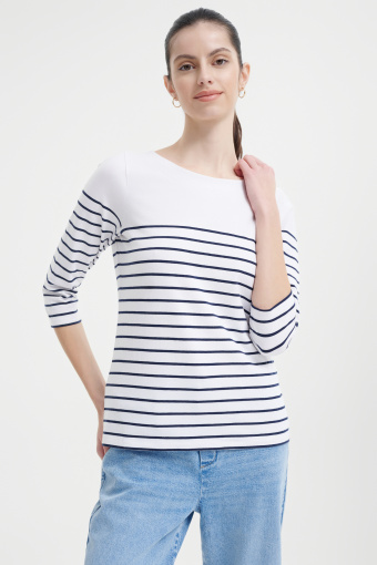 Bawełniany top w paski z rękawem 3/4 