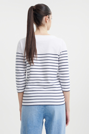 Bawełniany top w paski z rękawem 3/4 