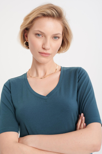 Ciemnoturkusowy top z rękawem do łokcia