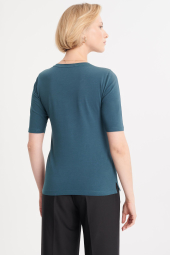 Ciemnoturkusowy top z rękawem do łokcia