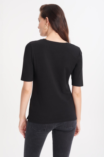 Bawełniany, czarny top z rękawem do łokcia