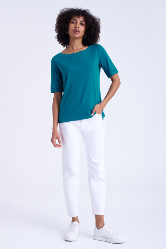 Turkusowy top z dekoltem w łódkę