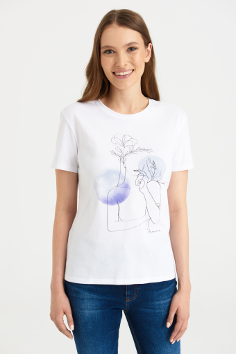 Bawełniany top z nadrukiem, biały