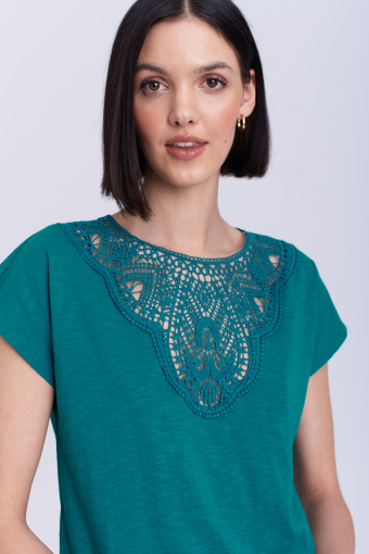 Kobiecy top z koronką, morska zieleń Kobiecy top z koronką, morska zieleń