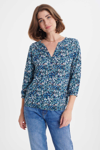 Luźny top z nadrukiem w zielone kwiaty