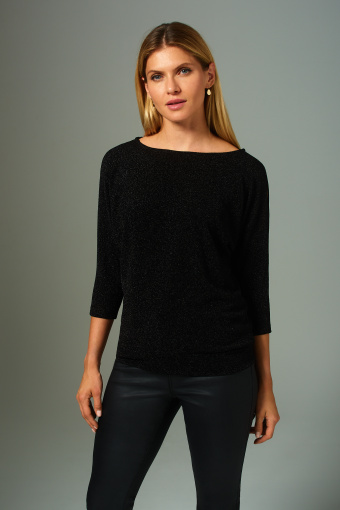 Czarny, dzianinowy top z połyskującą nitką