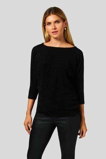 Czarny, dzianinowy top z połyskującą nitką