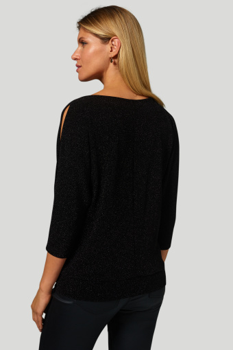 Czarny, dzianinowy top z połyskującą nitką