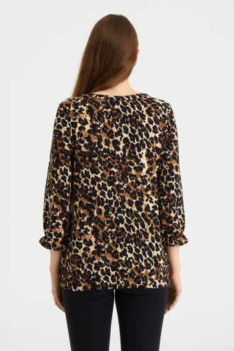 Luźna, czarno-brązowa bluzka w  zwierzęcy nadruk