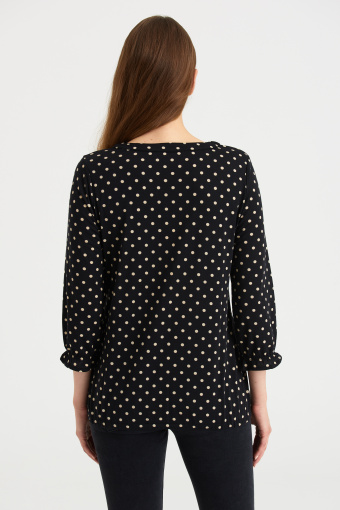 Czarna, dzianinowa bluzka z nadrukiem w groszki Czarna, dzianinowa bluzka z nadrukiem w groszki