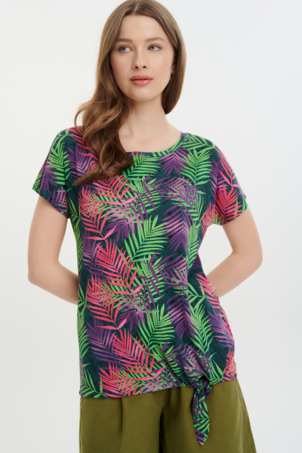 Czarny top z nadrukiem w kolorowe liście 