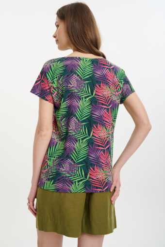 Czarny top z nadrukiem w kolorowe liście 