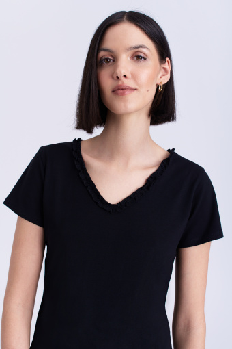 Bawełniana, czarna koszulka z dekoltem w serek