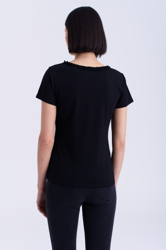 Bawełniana, czarna koszulka z dekoltem w serek