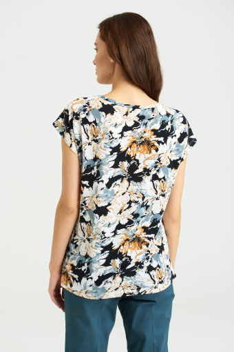 Stylowy top z kolorowym nadrukiem w kwiaty Stylowy top z kolorowym nadrukiem w kwiaty