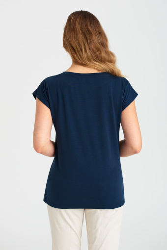 Granatowy top z grafiką w kwiaty