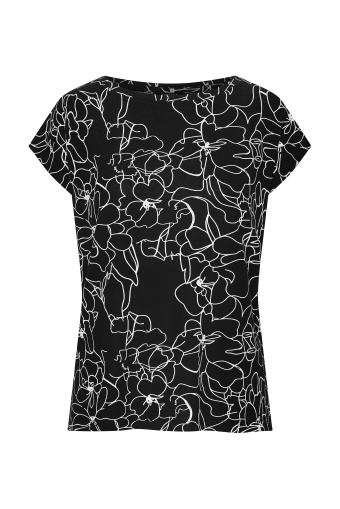 Granatowy top z grafiką w kwiaty